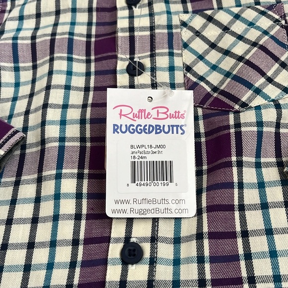 NWT Rugged Butts blue purple plaid button down, size 18/24m - Picture 2 of 4